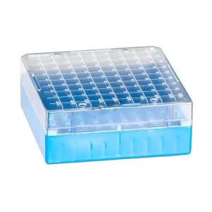 CRIOCAJA EN POLICARBONATO 10 X 10 RANGO DE TEMPERATURA -196 A 121 C PARA TUBOS DE 0,5 A 2,0 ML, TAPA NUMERICA COLOR AZUL - UNIDAD - SIMPORT