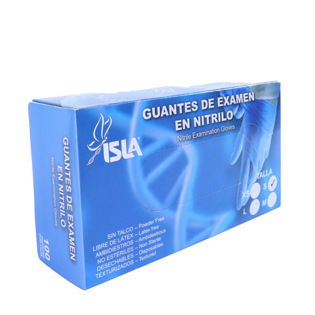 GUANTES DE NITRILO AZUL, LIBRES DE TALCO, NO ESTÉRILES, TALLA S, CAJA X 100 UNIDADES | ISLA