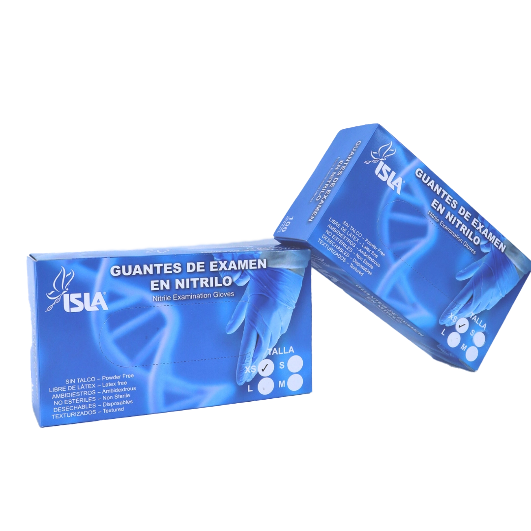 GUANTES DE NITRILO AZUL, LIBRES DE TALCO, NO ESTÉRILES, TALLA XS, CAJA X 100 UNIDADES | ISLA