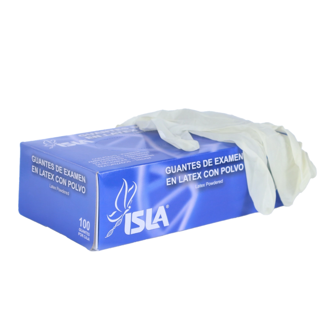 GUANTES DE LÁTEX PARA EXAMEN, CON TALCO, NO ESTÉRILES, TALLA M, CAJA X 100 UNIDADES | ISLA